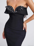 V-Neck Strapless Black Party Dress image 5