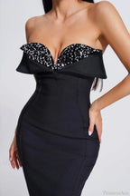 V-Neck Strapless Black Party Dress image 2
