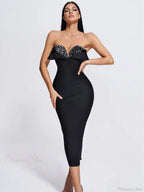 V-Neck Strapless Black Party Dress image 7