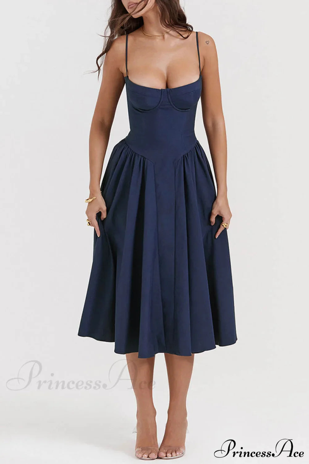 V-Neck Strapless Stylish Midi Dress image 5