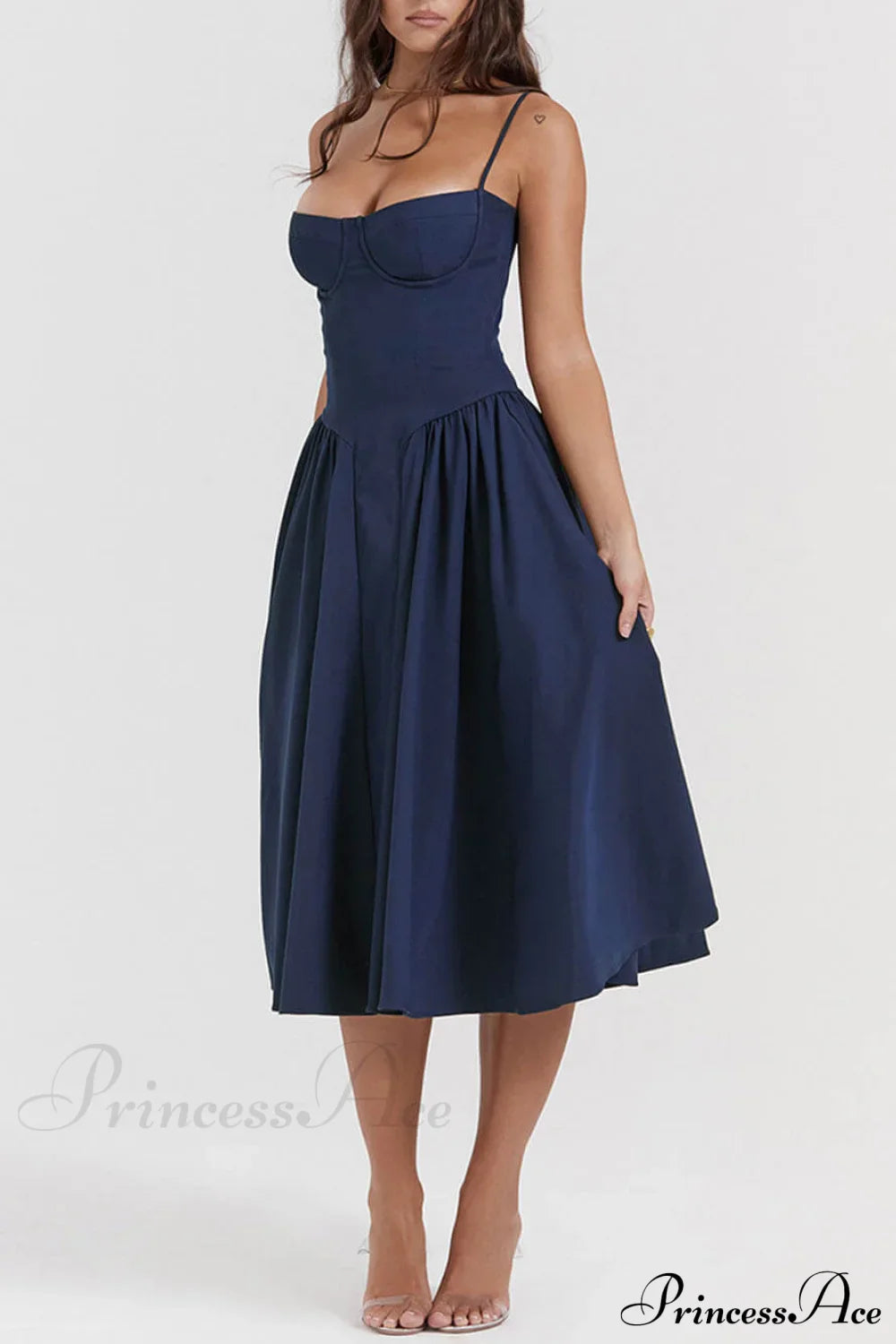 V-Neck Strapless Stylish Midi Dress image 7