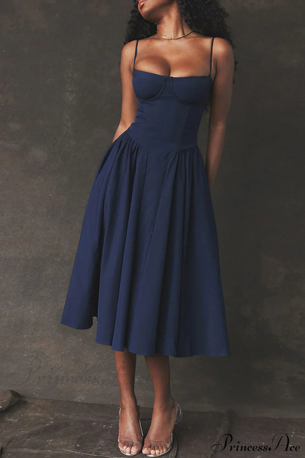 V-Neck Strapless Stylish Midi Dress image 3