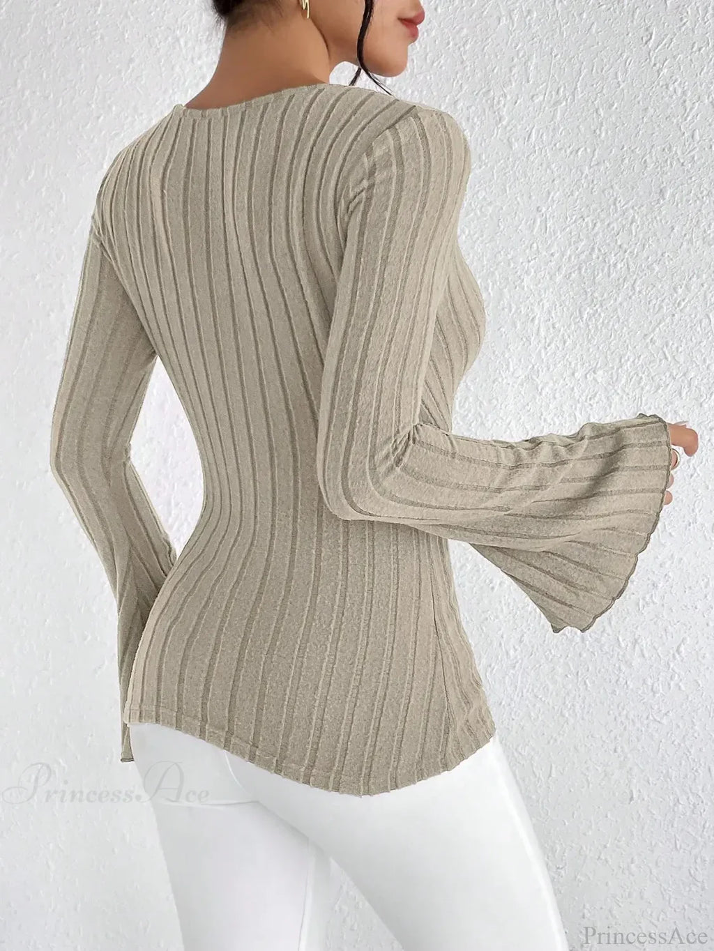 V-neck Striped Long Sleeve Knit Sweater image 2