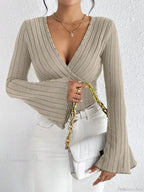 V-neck Striped Long Sleeve Knit Sweater image 4
