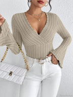 V-neck Striped Long Sleeve Knit Sweater image 5