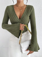 V-neck Striped Long Sleeve Knit Sweater image 8