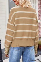 V-neck Striped Sweater with Lapel image 8