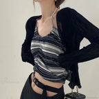 V-Neck Thin Long Sleeve Sunscreen Casual Black White Cardigan image 4