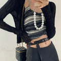 V-Neck Thin Long Sleeve Sunscreen Casual Black White Cardigan image 5