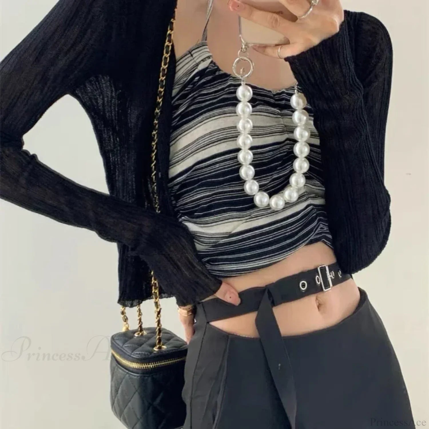 V-Neck Thin Long Sleeve Sunscreen Casual Black White Cardigan image 5