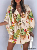 V-Neck Tie Printed Charming Batwing Sleeve Dress image 2
