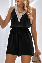 V Neck Tie-waist Rompers with Lacework image 8