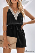 V Neck Tie-waist Rompers with Lacework image 7