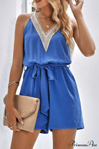 V Neck Tie-waist Rompers with Lacework image 5