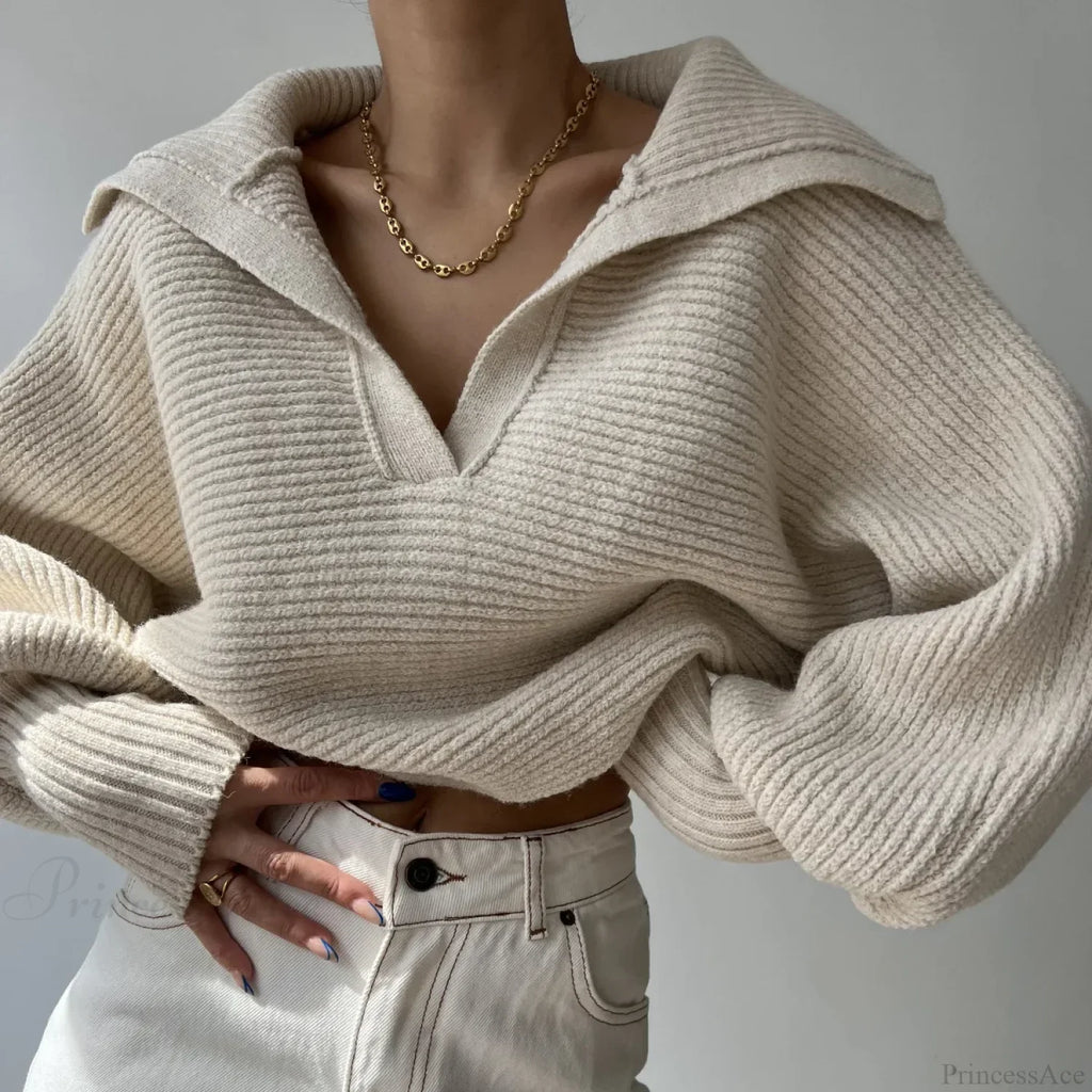 V-neck Warm White Sweater image 8