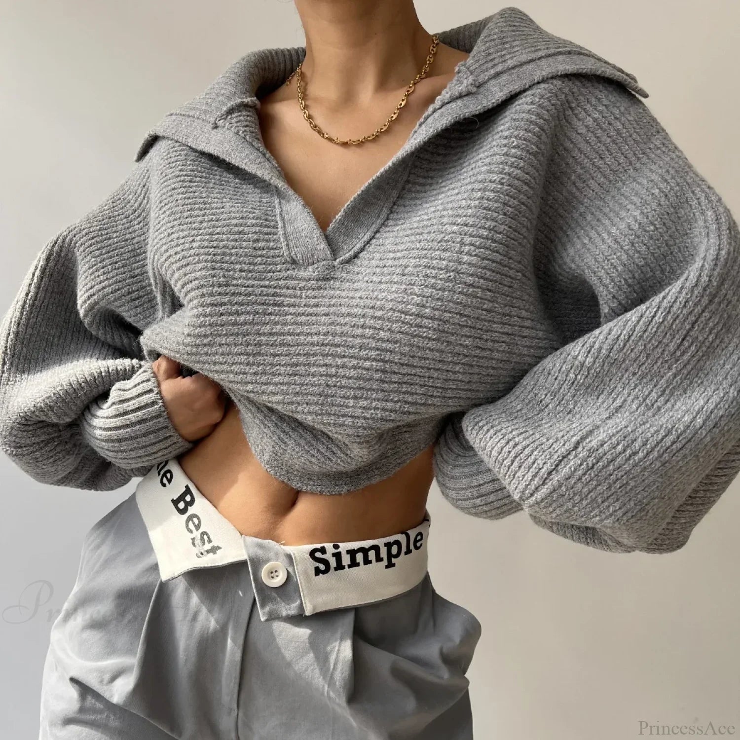 V-neck Warm White Sweater image 7