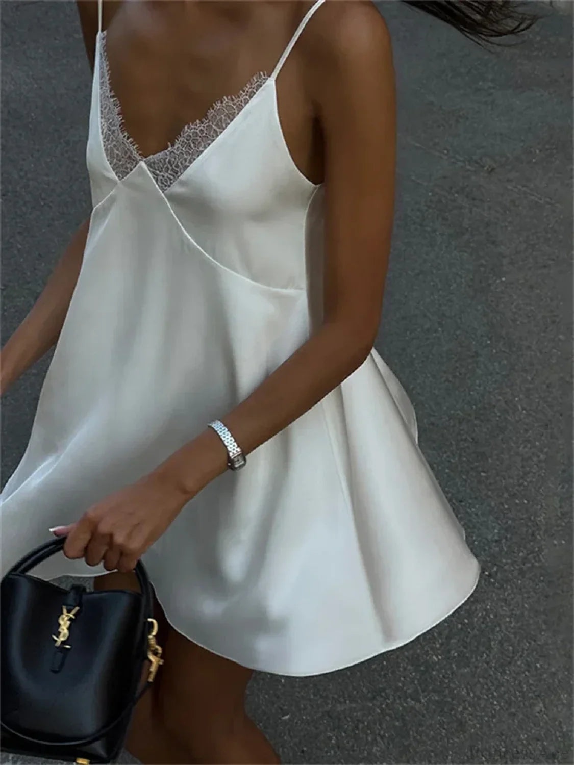 V-Neck White Spaghetti Mini Dress image 3
