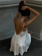V-Neck White Spaghetti Mini Dress image 5