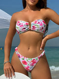 V Shaped Bandeau Floral Bikini Set image 1
