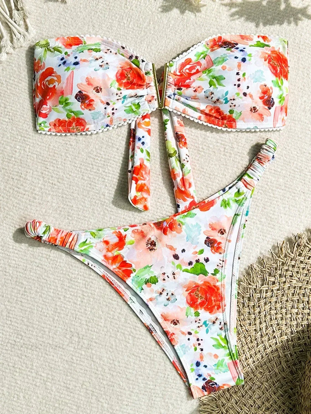 V Shaped Bandeau Floral Bikini Set image 4