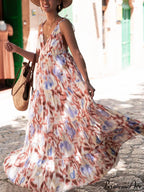 Vacation Casual Loose Tie-Dye Floral Trendy V-Neck Waist Slimming Midi Dress image 2