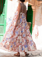 Vacation Casual Loose Tie-Dye Floral Trendy V-Neck Waist Slimming Midi Dress image 7