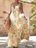 Vacation Casual Loose Tie-Dye Floral Trendy V-Neck Waist Slimming Midi Dress image 1