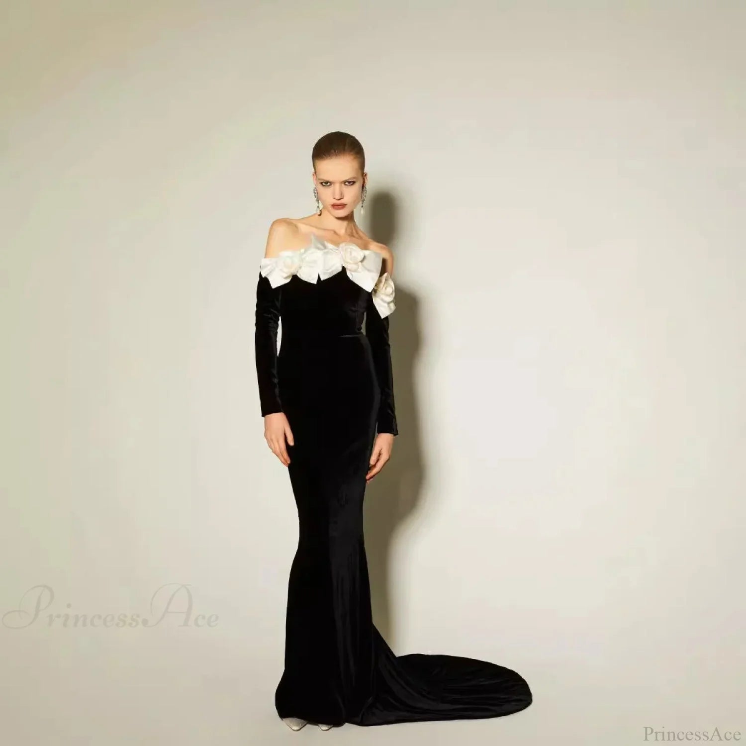 Velvet Bow Strapless Floor-Length Prom Dress image 1