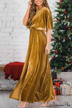 Velvet Crew Neck Midi Dress with High Slit image 2