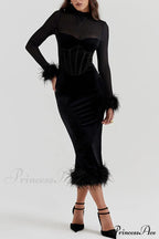 Velvet Patchwork Fuzzy Hem Slit Dress image 3