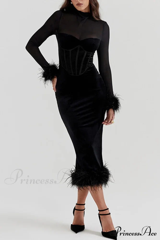 Velvet Patchwork Fuzzy Hem Slit Dress image 3
