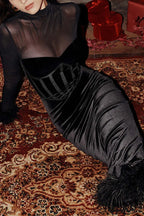 Velvet Patchwork Fuzzy Hem Slit Dress image 2
