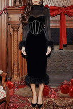Velvet Patchwork Fuzzy Hem Slit Dress image 1