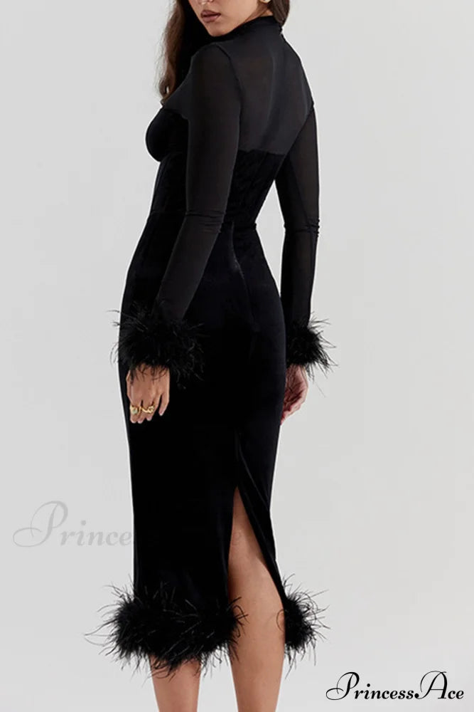Velvet Patchwork Fuzzy Hem Slit Dress image 4