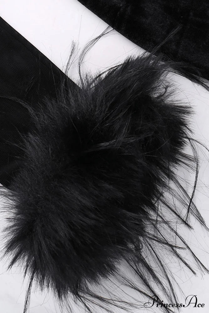 Velvet Patchwork Fuzzy Hem Slit Dress image 11