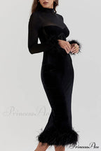 Velvet Patchwork Fuzzy Hem Slit Dress image 6