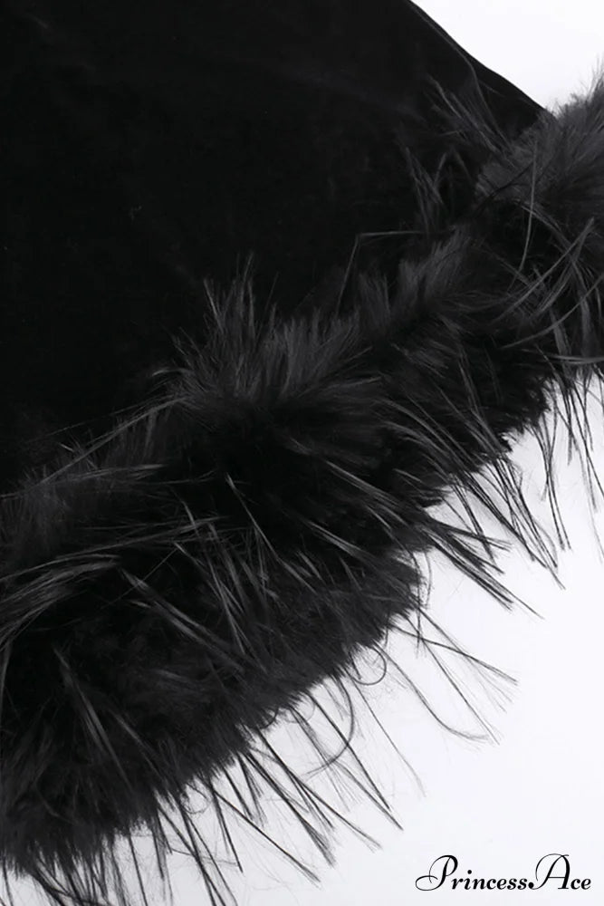 Velvet Patchwork Fuzzy Hem Slit Dress image 12