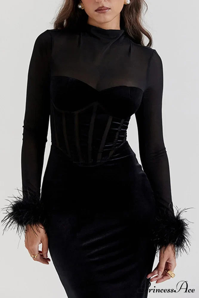 Velvet Patchwork Fuzzy Hem Slit Dress image 7