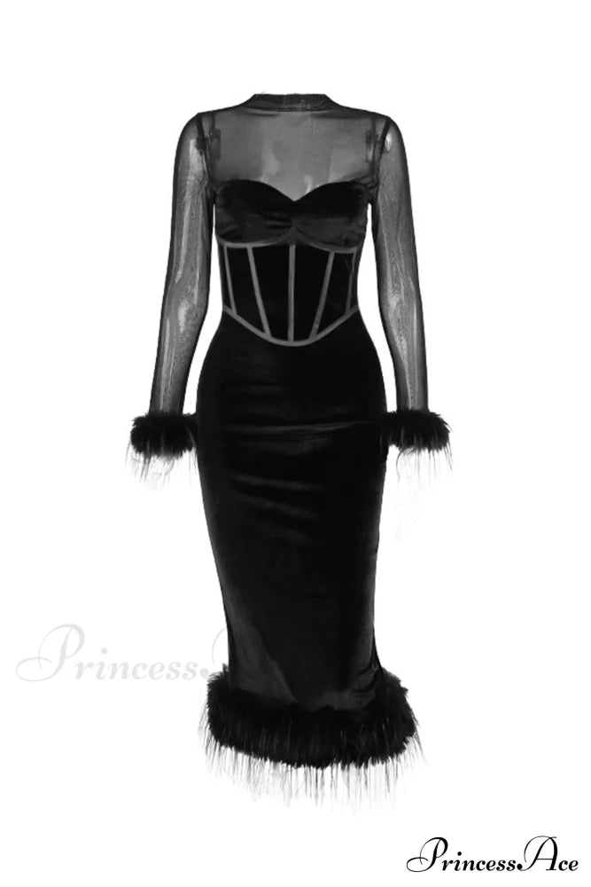 Velvet Patchwork Fuzzy Hem Slit Dress image 8