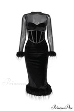 Velvet Patchwork Fuzzy Hem Slit Dress image 8