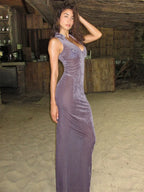 Velvet Perspective Turn-down Collar Vacation Dress image 3