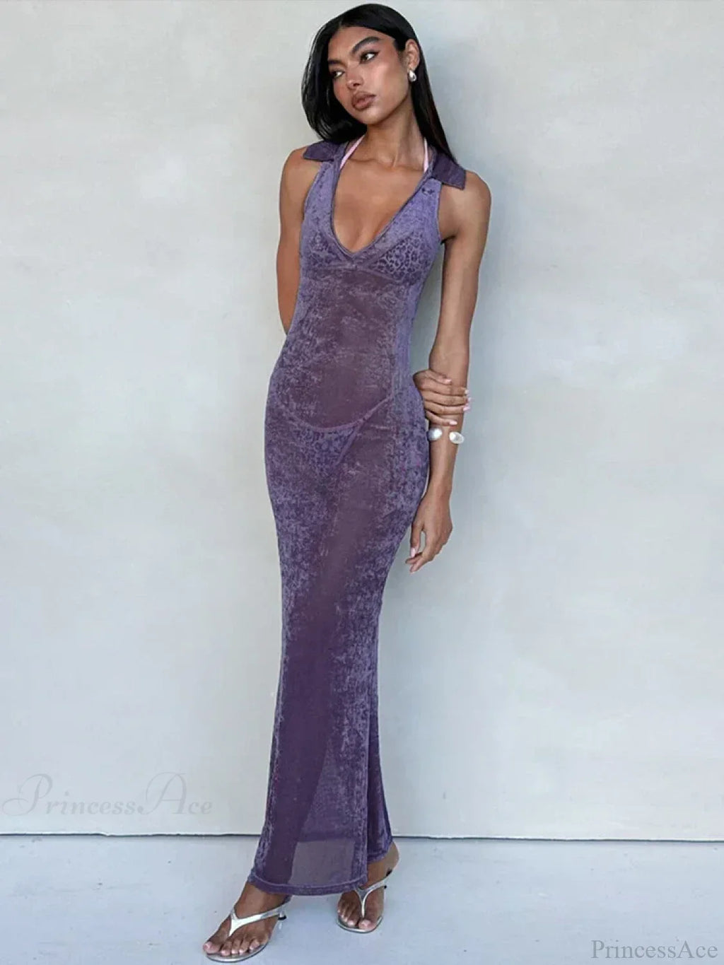 Velvet Perspective Turn-down Collar Vacation Dress image 4