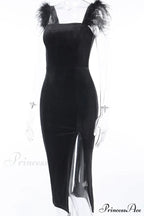 Velvet Split Dress with Fuzzy Shoulders image 5