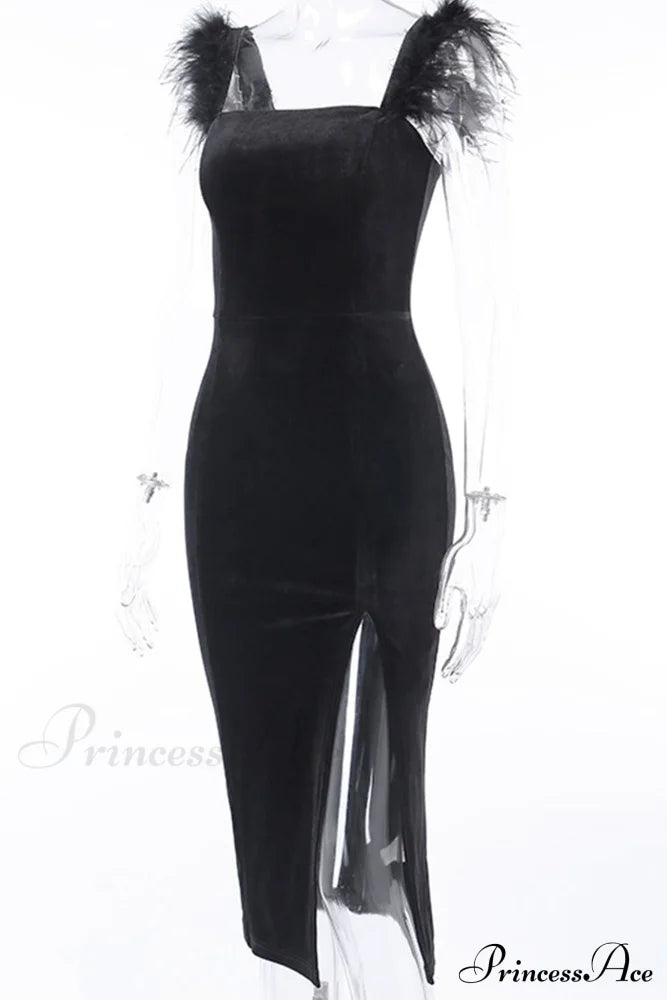 Velvet Split Dress with Fuzzy Shoulders image 5