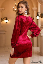 Velvet V Neck Sexy Bodycon Party Dress image 4