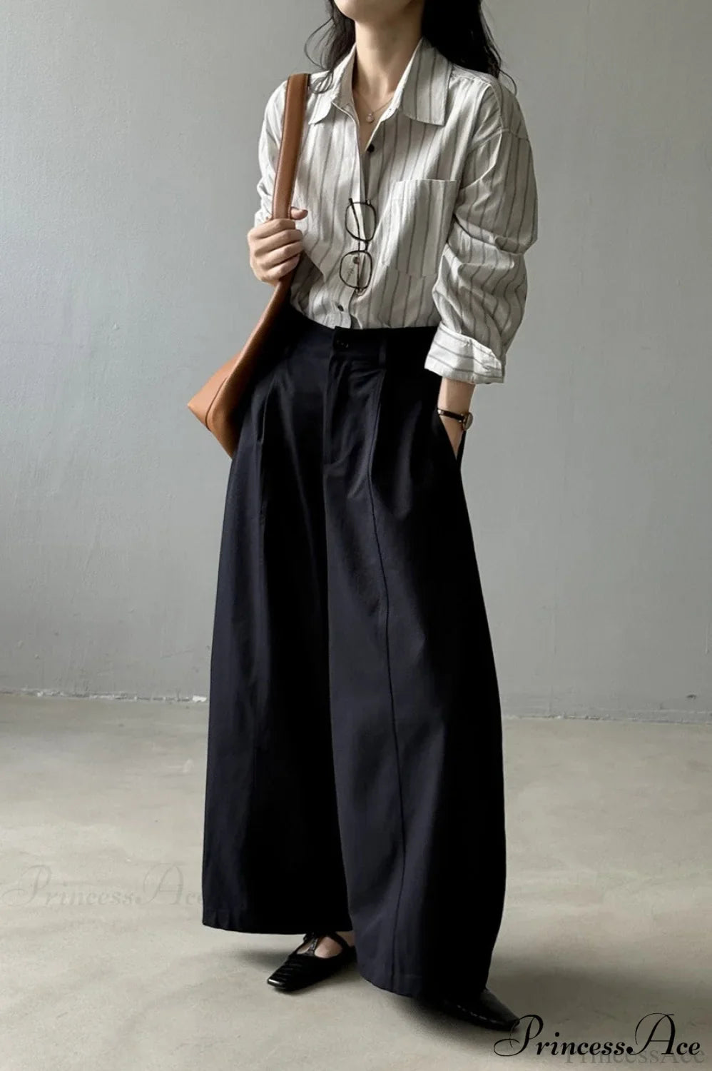 Vertical Stripe Long-Sleeve Cotton Loose Blouse image 9