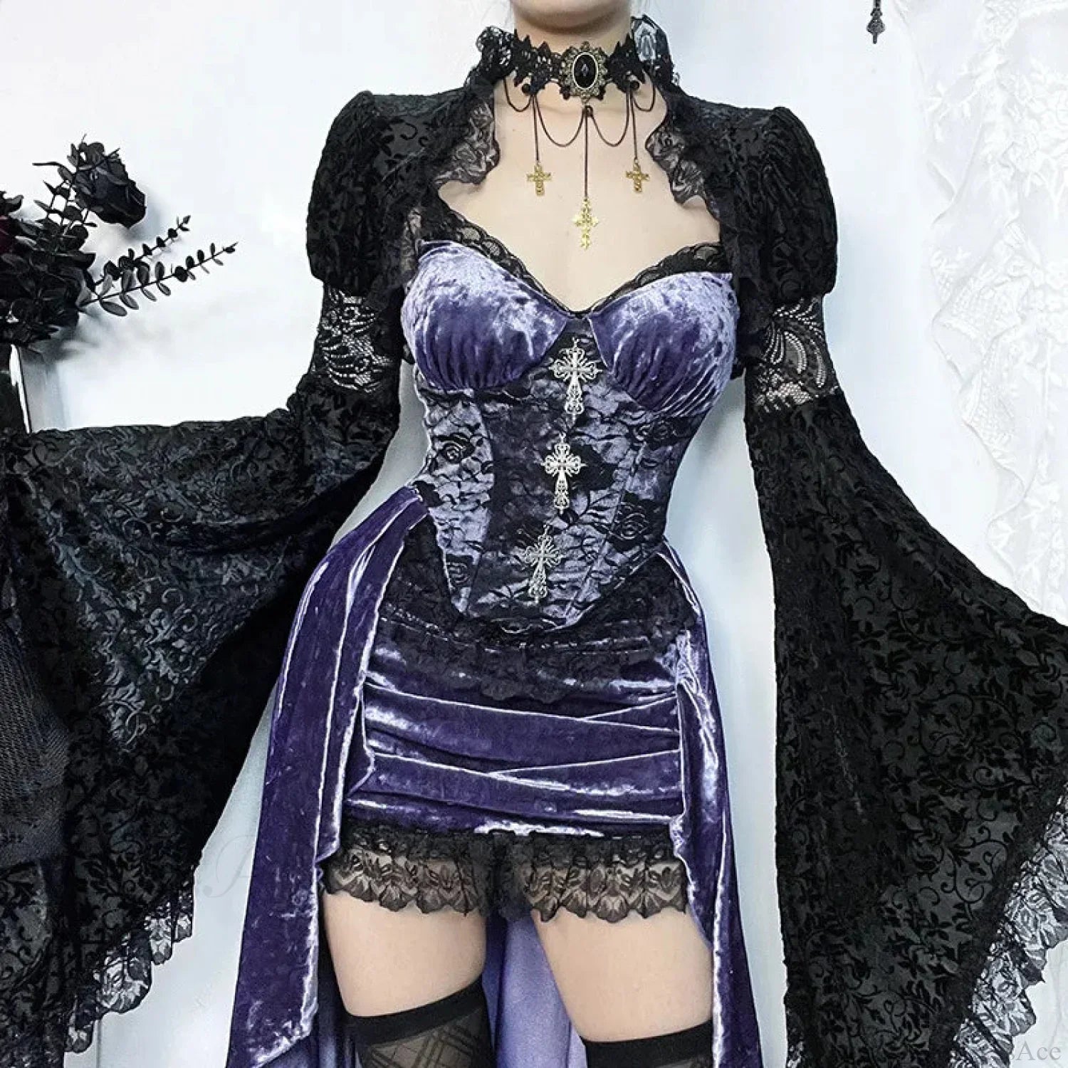Victoria Velvet A-line Lace Midi Dress image 1