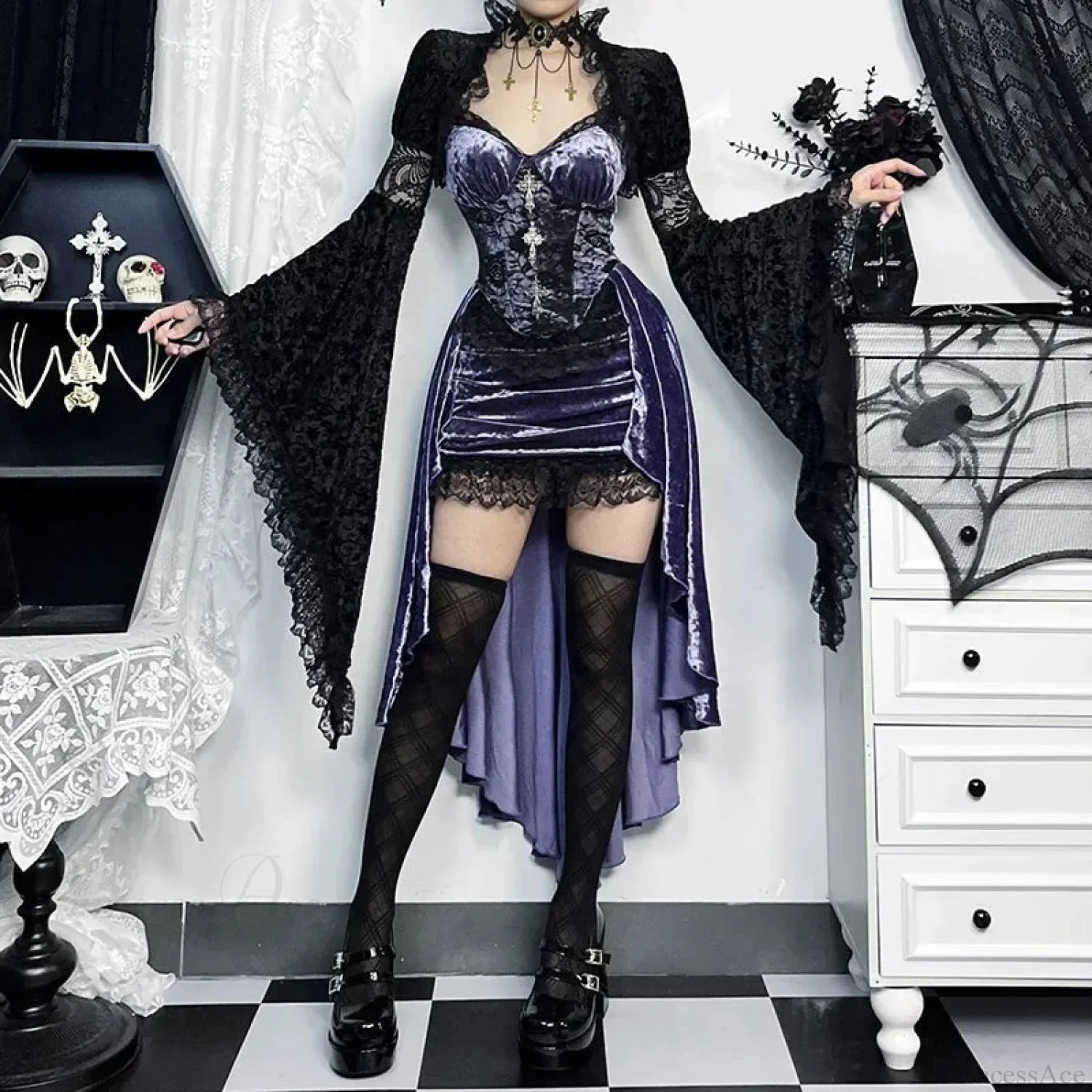 Victoria Velvet A-line Lace Midi Dress image 1