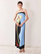 Vintage Abstract Floral Strapless Backless Loose Tube Top Floral Dress image 1