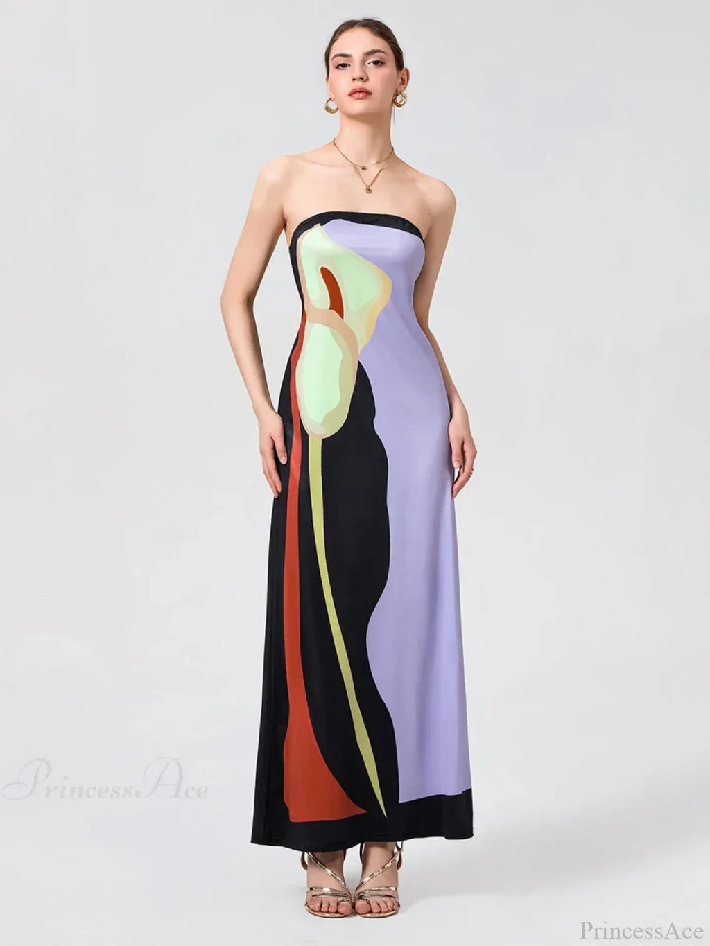 Vintage Abstract Floral Strapless Backless Loose Tube Top Floral Dress image 6